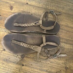 Brown Braided T-Strap Women's Sandals